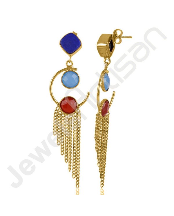 Blue Onyx Earring Lapis Lazuli Earring Gold Plated Designer Fashion Earring