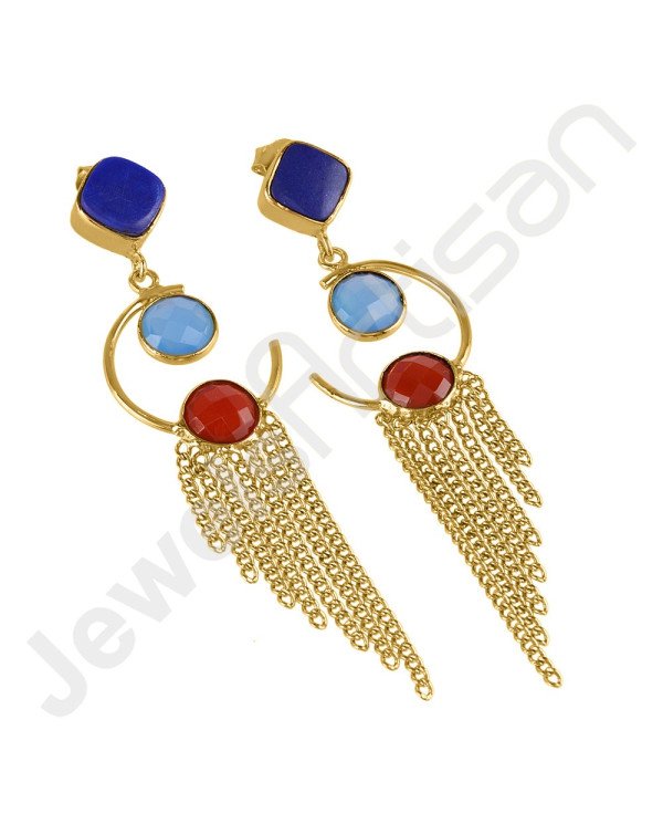 Blue Onyx Earring Lapis Lazuli Earring Gold Plated Designer Fashion Earring