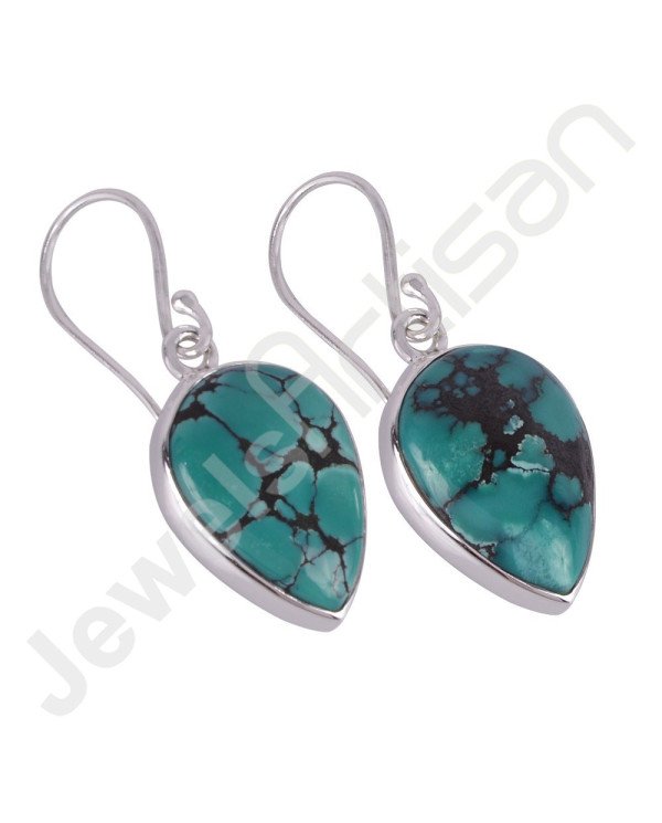 Tibetan Turquoise Earrings 925 Sterling Silver Earrings Handmade Earrings