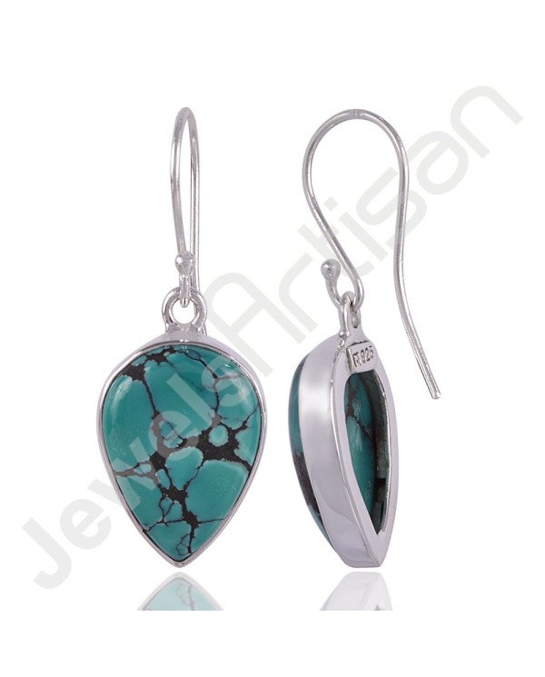 Tibetan Turquoise Earrings 925 Sterling Silver Earrings Handmade Earrings