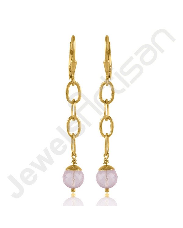 Rose Quartz and 18K Gold Plated Sterling Silver Dangle Earring.