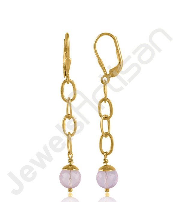 Rose Quartz and 18K Gold Plated Sterling Silver Dangle Earring.