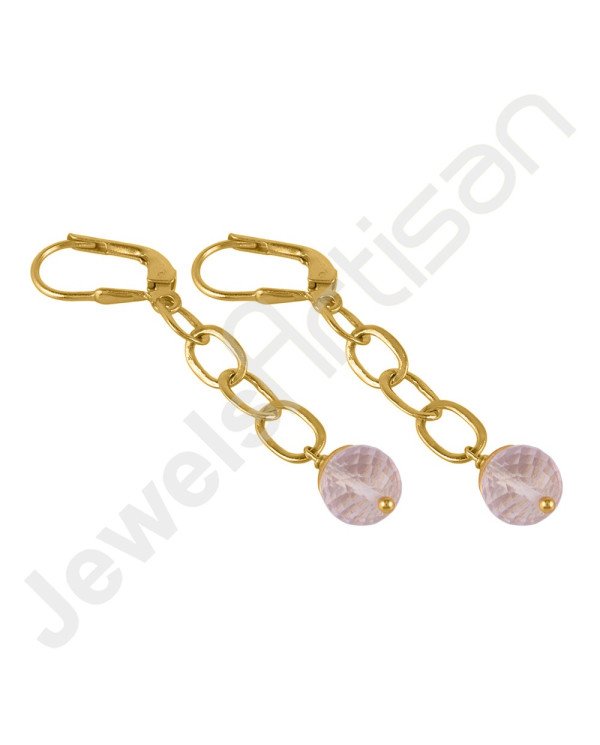 Rose Quartz and 18K Gold Plated Sterling Silver Dangle Earring.