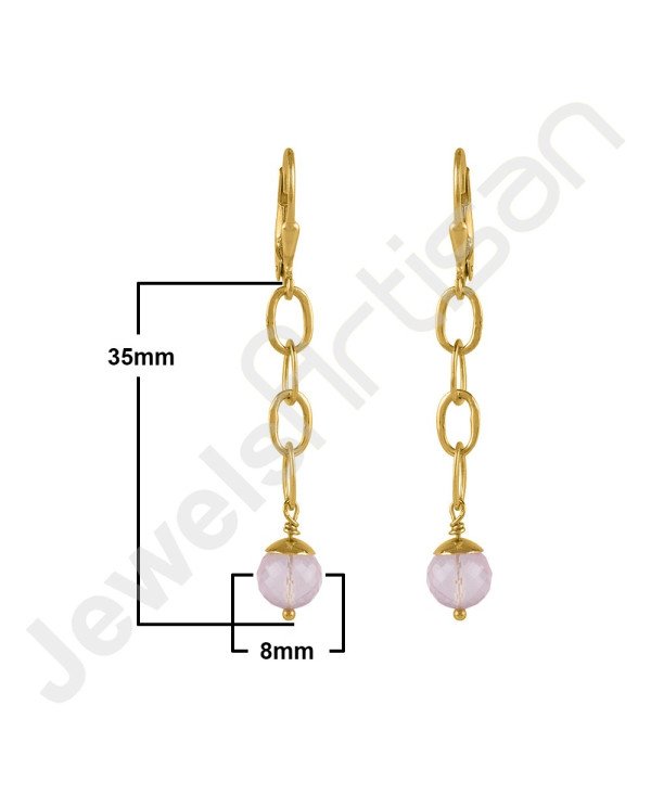 Rose Quartz and 18K Gold Plated Sterling Silver Dangle Earring.