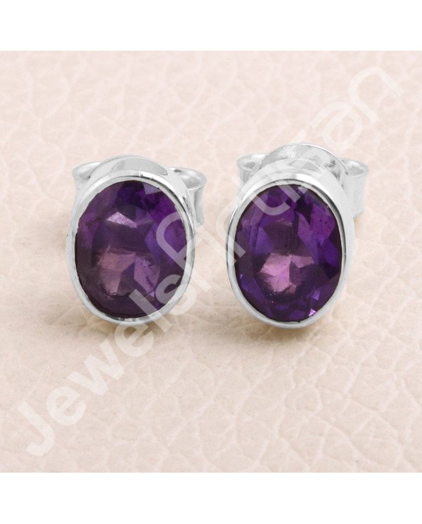 Sterling Silver Handmade Studs Natural Amethyst Studs