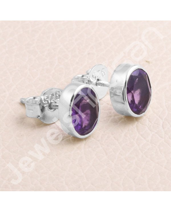 Sterling Silver Handmade Studs Natural Amethyst Studs