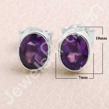 Sterling Silver Handmade Studs Natural Amethyst Studs