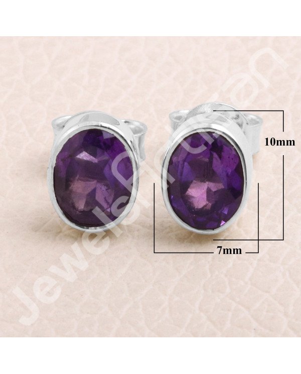 Sterling Silver Handmade Studs Natural Amethyst Studs