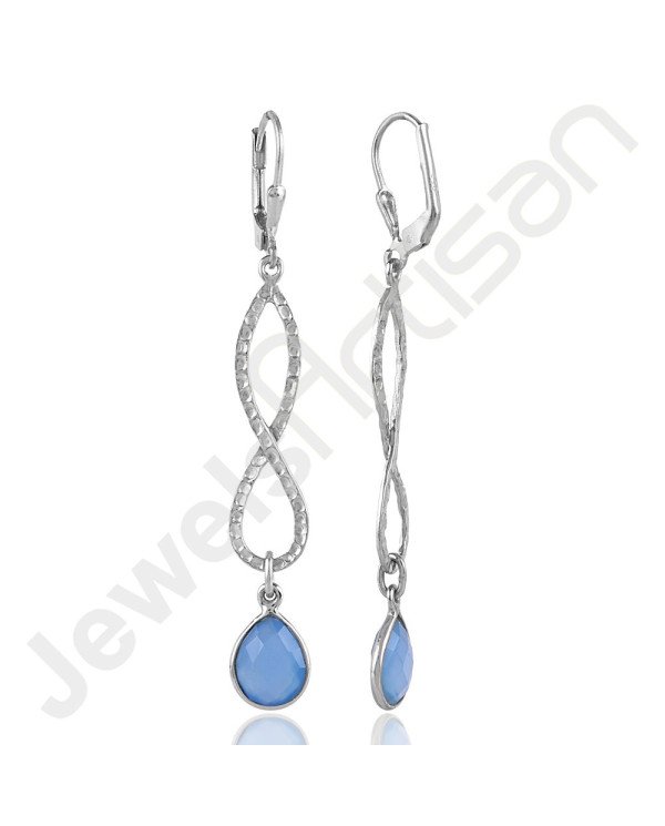 Infinity Design Earrings 925 Sterling Silver Earrings Blue Onyx Earrings