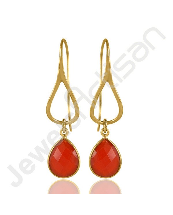 Red Onyx Earrings 18K Gold-Plated Earrings 925 Solid Silver Earrings