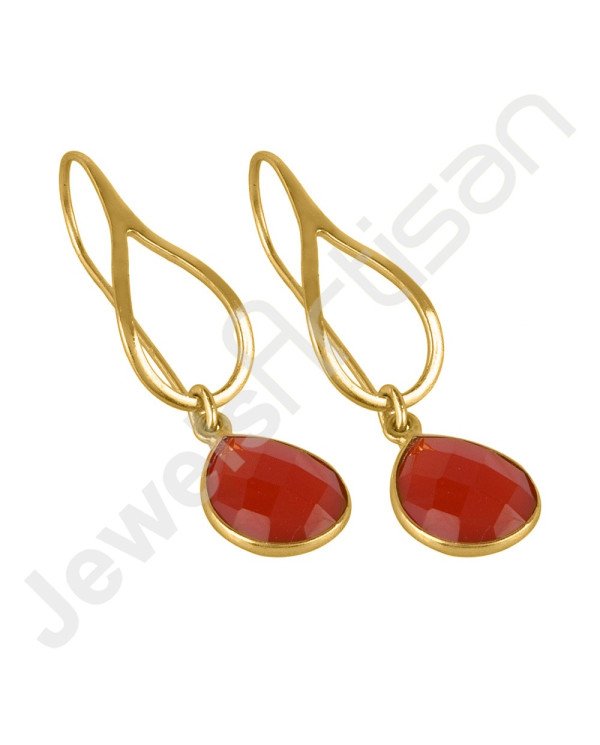 Red Onyx Earrings 18K Gold-Plated Earrings 925 Solid Silver Earrings