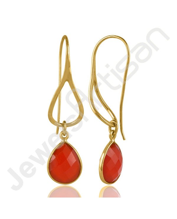 Red Onyx Earrings 18K Gold-Plated Earrings 925 Solid Silver Earrings