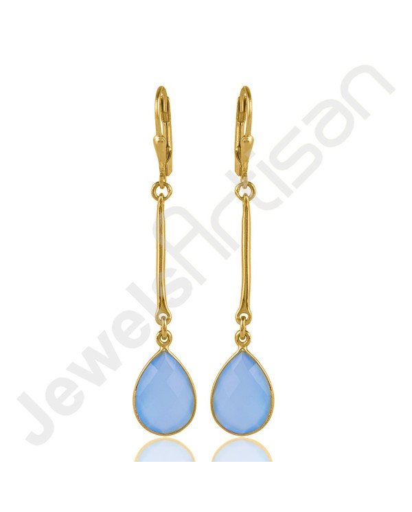 Gold Vermeil Earrings 925 Solid Silver Earrings Blue Onyx Earrings