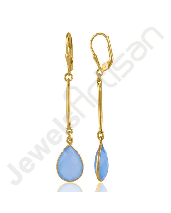 Gold Vermeil Earrings 925 Solid Silver Earrings Blue Onyx Earrings