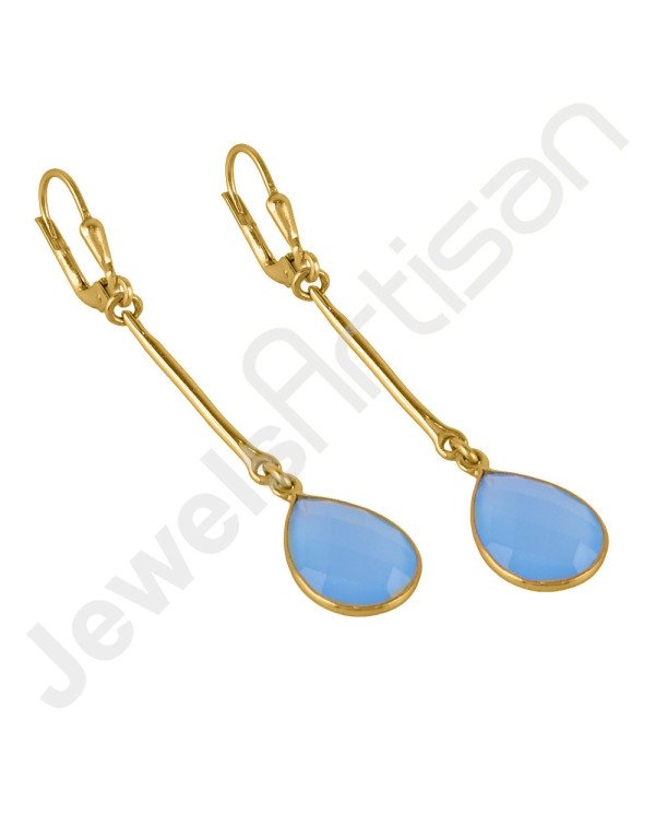 Gold Vermeil Earrings 925 Solid Silver Earrings Blue Onyx Earrings