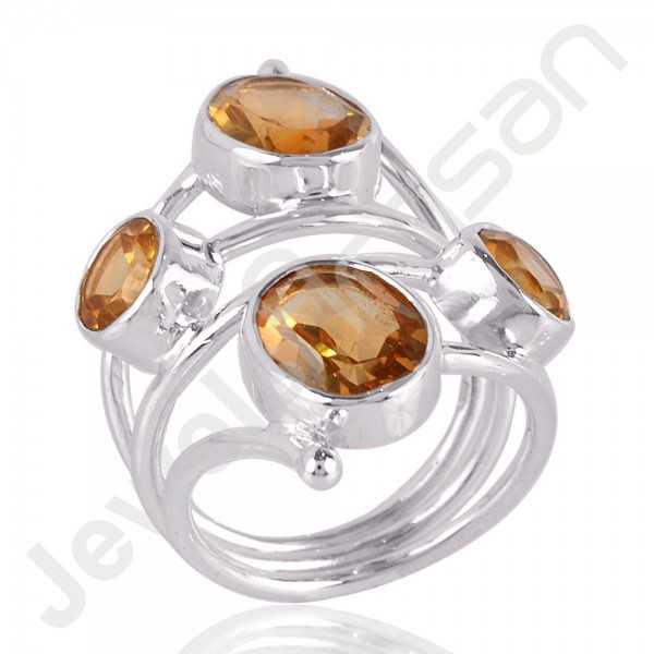 Elegant Citrine Gemstone Ring In 925 Solid Sterling Silver