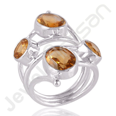 Elegant Citrine Gemstone Ring In 925 Solid Sterling Silver