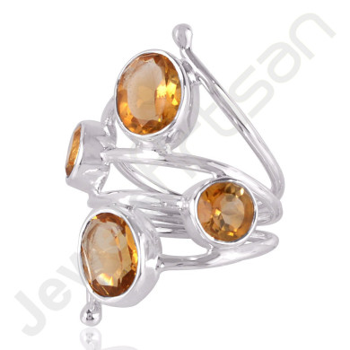 Elegant Citrine Gemstone Ring In 925 Solid Sterling Silver