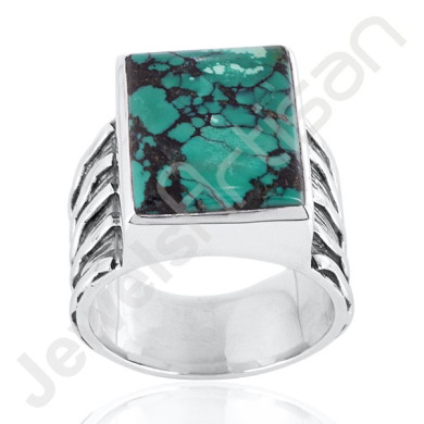 Tibetan Turquoise Ring, 925 Solid Sterling Oxidized Silver Ring