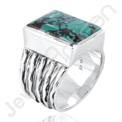 Tibetan Turquoise Ring, 925 Solid Sterling Oxidized Silver Ring