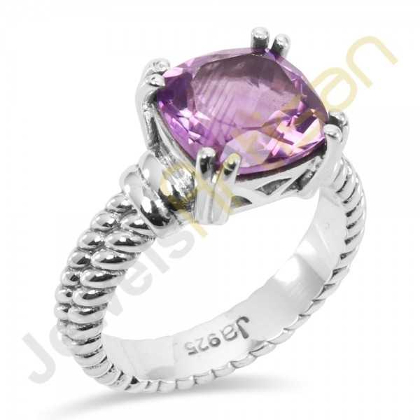 Purple Amethyst Ring, 925 Solid Sterling Silver Solitaire Gemstone Ring