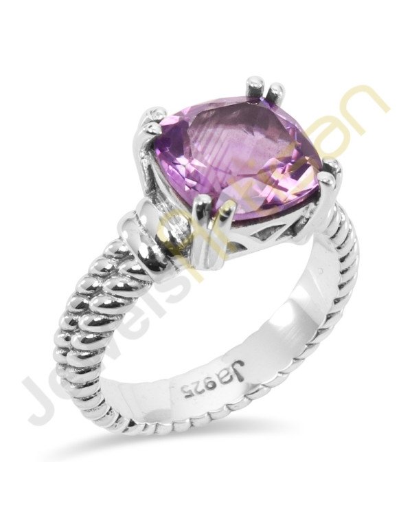 Purple Amethyst Ring, 925 Solid Sterling Silver Solitaire Gemstone Ring