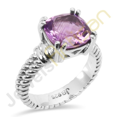 Purple Amethyst Ring, 925 Solid Sterling Silver Solitaire Gemstone Ring