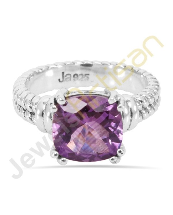 Purple Amethyst Ring, 925 Solid Sterling Silver Solitaire Gemstone Ring