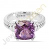 Purple Amethyst Ring, 925 Solid Sterling Silver Solitaire Gemstone Ring