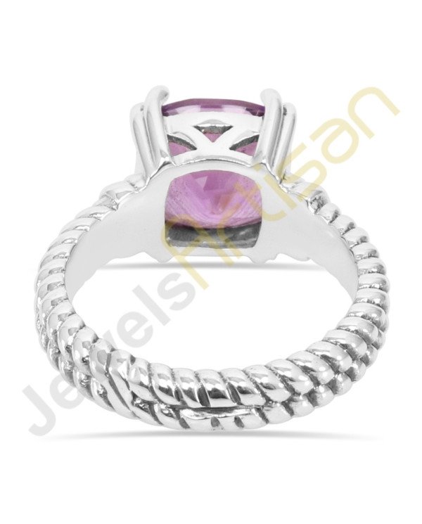 Purple Amethyst Ring, 925 Solid Sterling Silver Solitaire Gemstone Ring