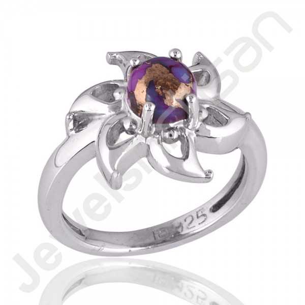 Purple Copper Turquoise Ring 925 Sterling Silver Gemstone Handcrafted Ring