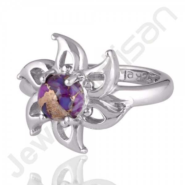 Purple Copper Turquoise Ring 925 Sterling Silver Gemstone Handcrafted Ring