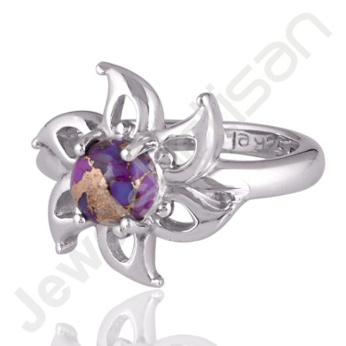 Purple Copper Turquoise Ring 925 Sterling Silver Gemstone Handcrafted Ring