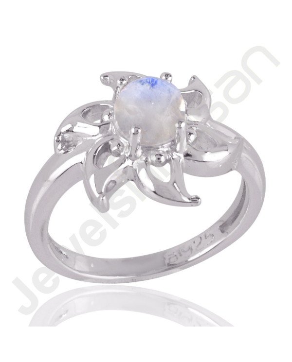 Elegant Rainbow Moonstone Gemstone Ring In 925 Solid Sterling Silver