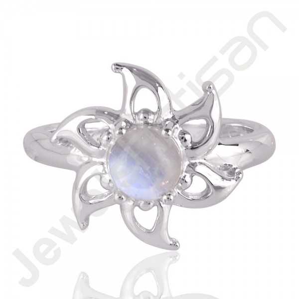 Elegant Rainbow Moonstone Gemstone Ring In 925 Solid Sterling Silver
