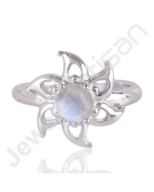 Elegant Rainbow Moonstone Gemstone Ring In 925 Solid Sterling Silver