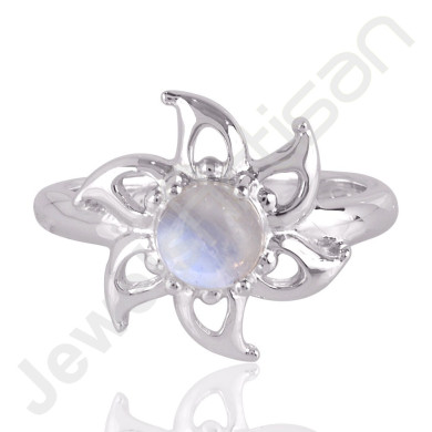 Elegant Rainbow Moonstone Gemstone Ring In 925 Solid Sterling Silver