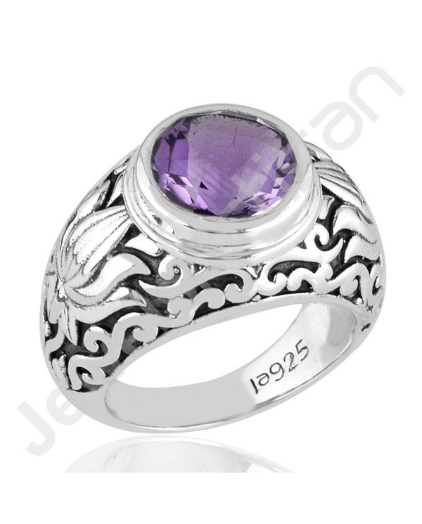 Purple Amethyst Gemstone Ring 925 Sterling Oxidized Silver Ring