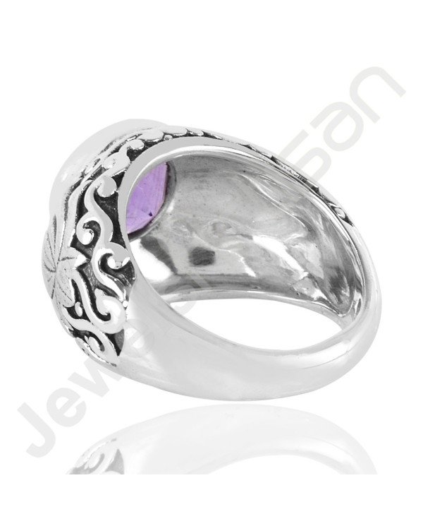 Purple Amethyst Gemstone Ring 925 Sterling Oxidized Silver Ring