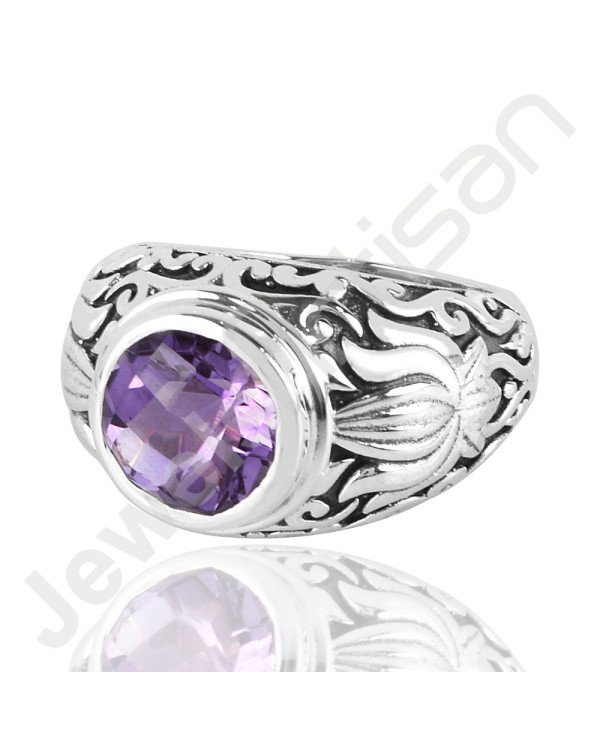 Purple Amethyst Gemstone Ring 925 Sterling Oxidized Silver Ring