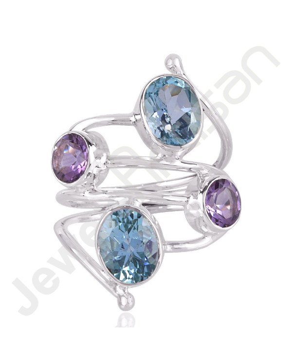 Sky Blue Topaz, Amethyst Gemstone Ring 925 Solid Sterling Silver Ring