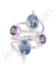 Sky Blue Topaz, Amethyst Gemstone Ring 925 Solid Sterling Silver Ring