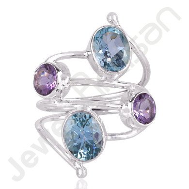 Sky Blue Topaz, Amethyst Gemstone 925 Solid Sterling Silver Ring