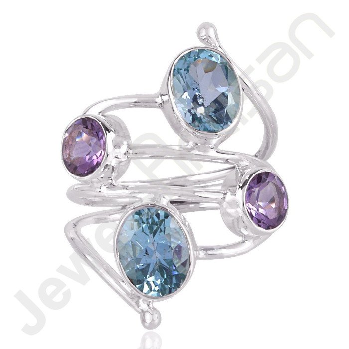 Sky Blue Topaz, Amethyst Gemstone 925 Solid Sterling Silver Ring