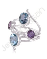 Sky Blue Topaz, Amethyst Gemstone Ring 925 Solid Sterling Silver Ring