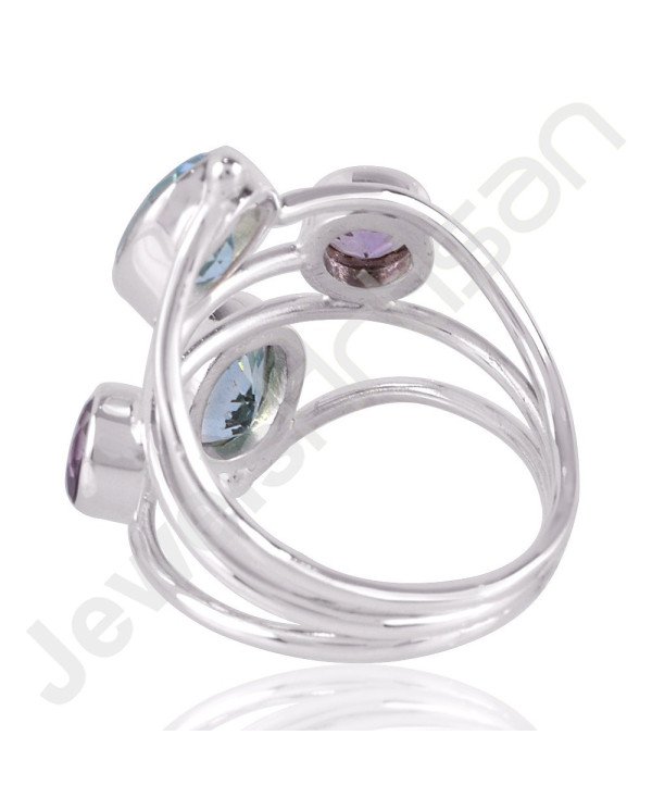 Sky Blue Topaz, Amethyst Gemstone Ring 925 Solid Sterling Silver Ring