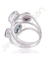 Sky Blue Topaz, Amethyst Gemstone Ring 925 Solid Sterling Silver Ring