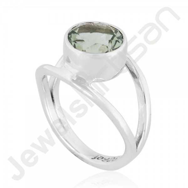 Green Amethyst Gemstone Ring 925 Solid Sterling Silver Solitaire Ring