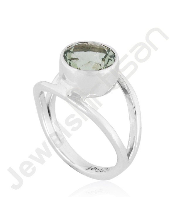 Green Amethyst Gemstone Ring 925 Solid Sterling Silver Solitaire Ring