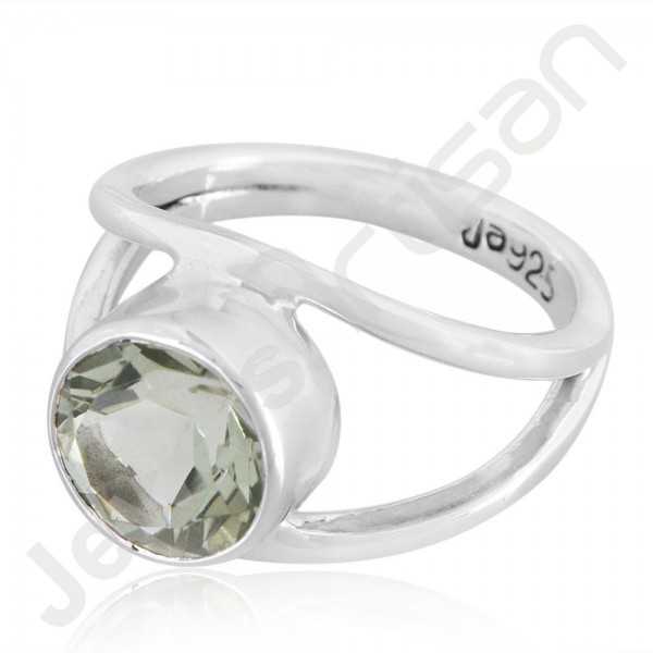 Green Amethyst Gemstone Ring 925 Solid Sterling Silver Solitaire Ring